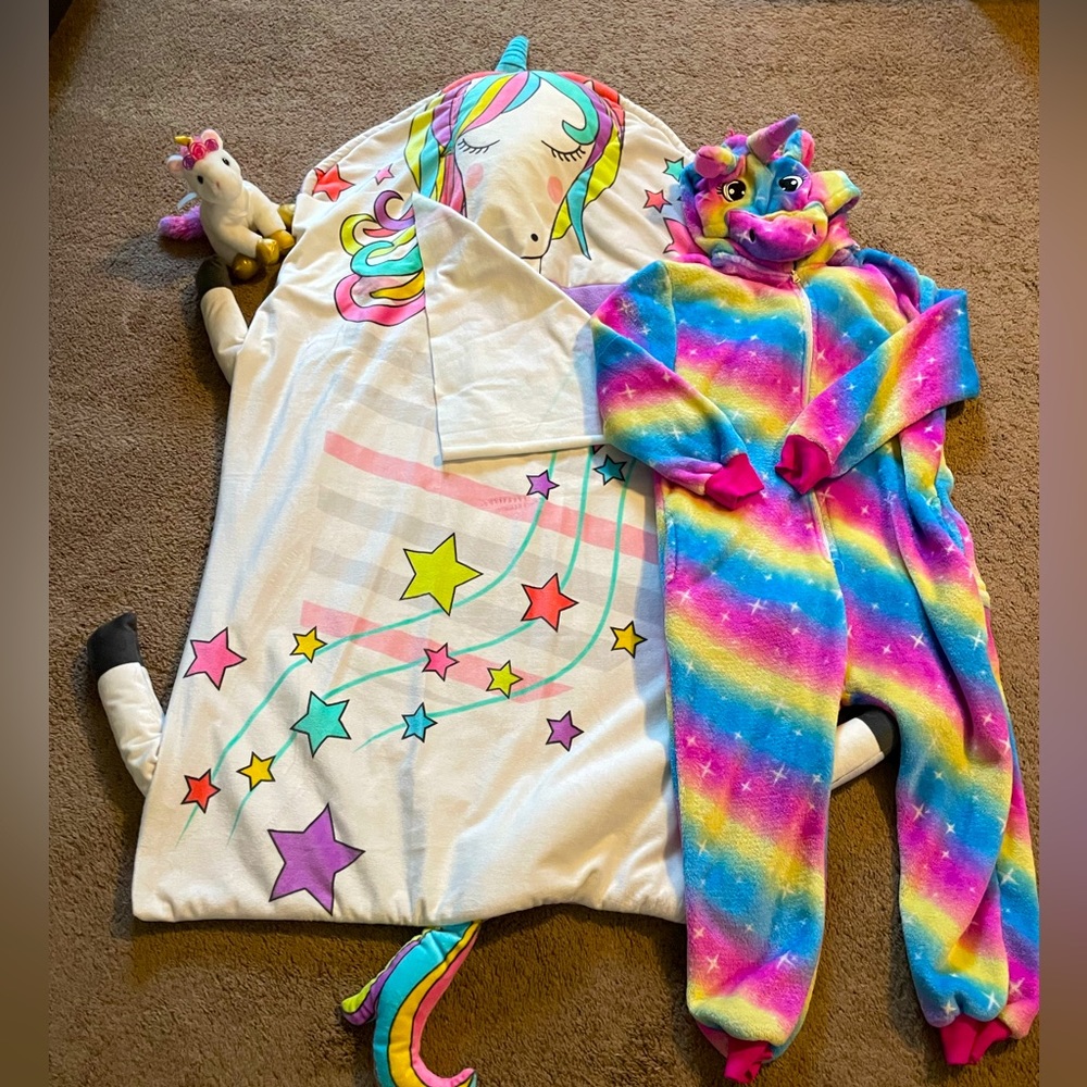 Unique Girl’s Unicorn Bundle - Handmade Sleeping Mat, Onesie & Plush Stuffed Toy